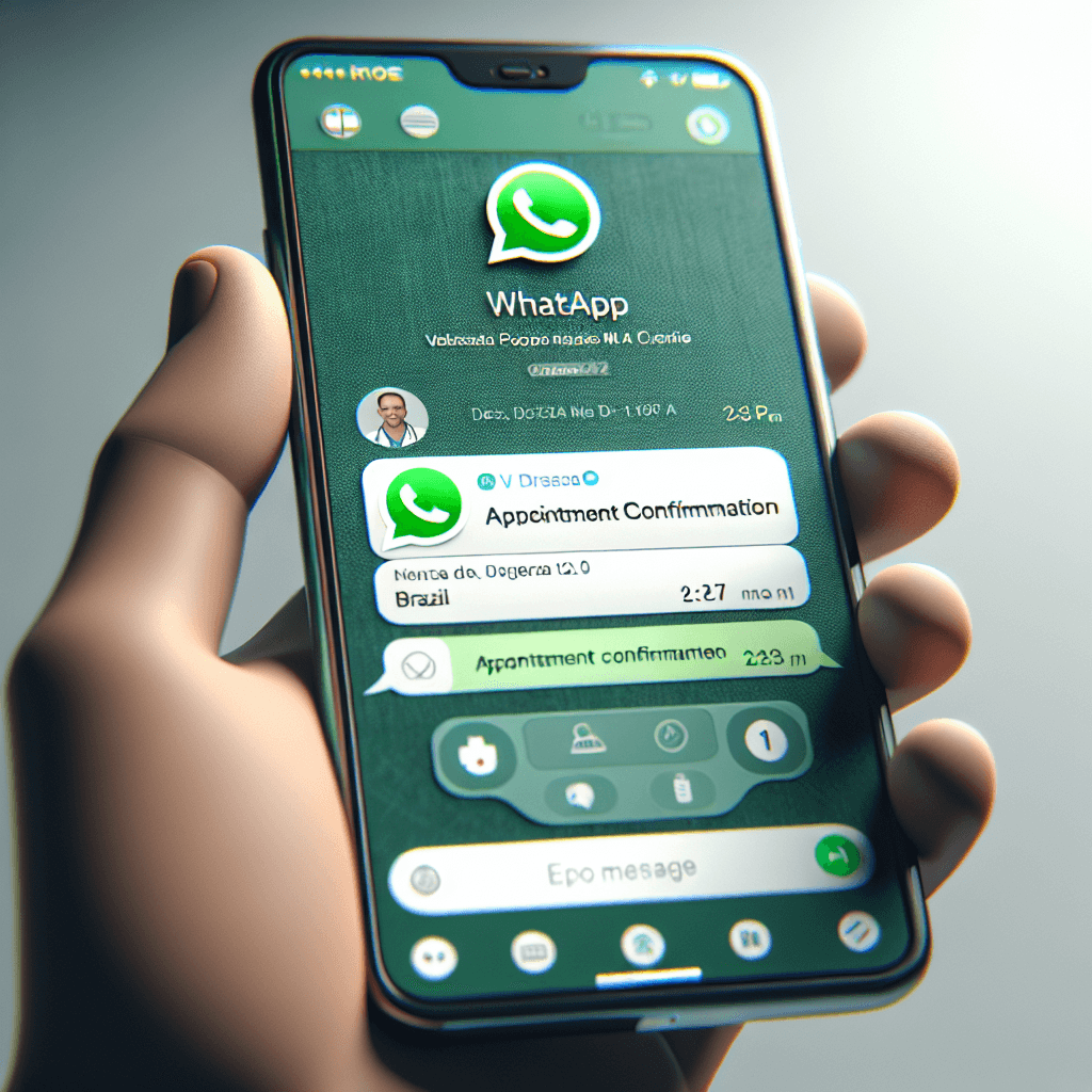 Confirmação de consulta via WhatsApp — interface de mensagem com link de confirmação para o paciente