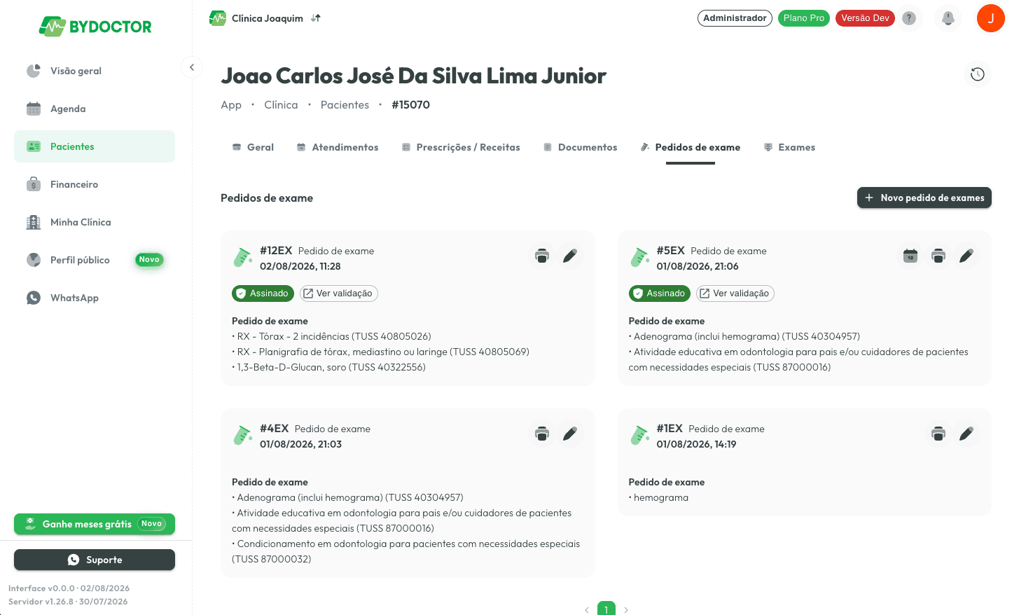 Capa: Novo: solicitação de exames com busca na tabela TUSS