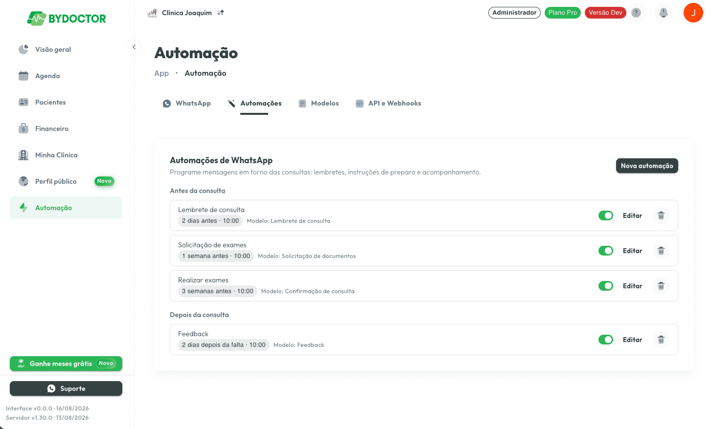 Ative ou crie automações de lembrete em Automação