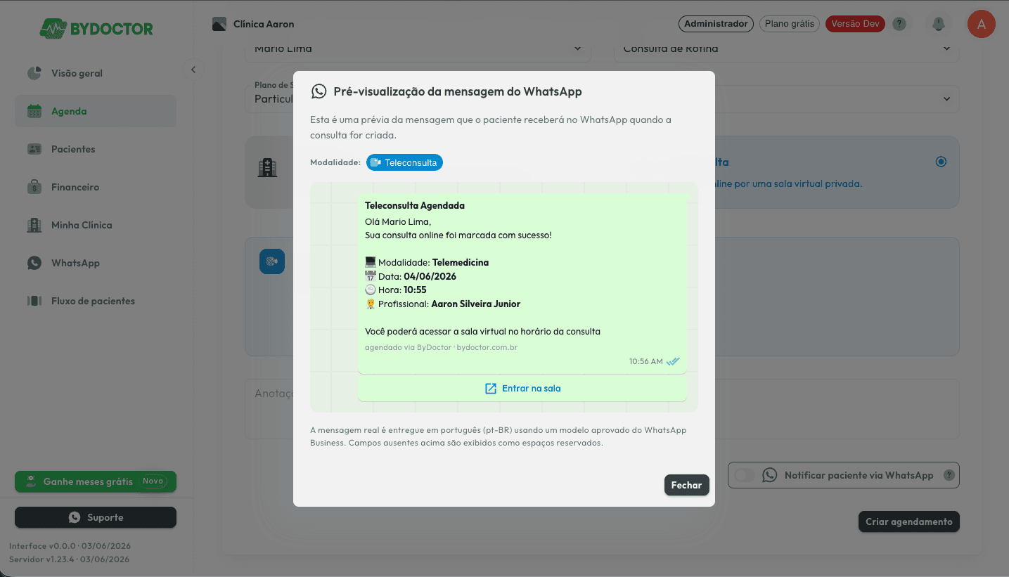 Revise a mensagem antes de notificar o paciente