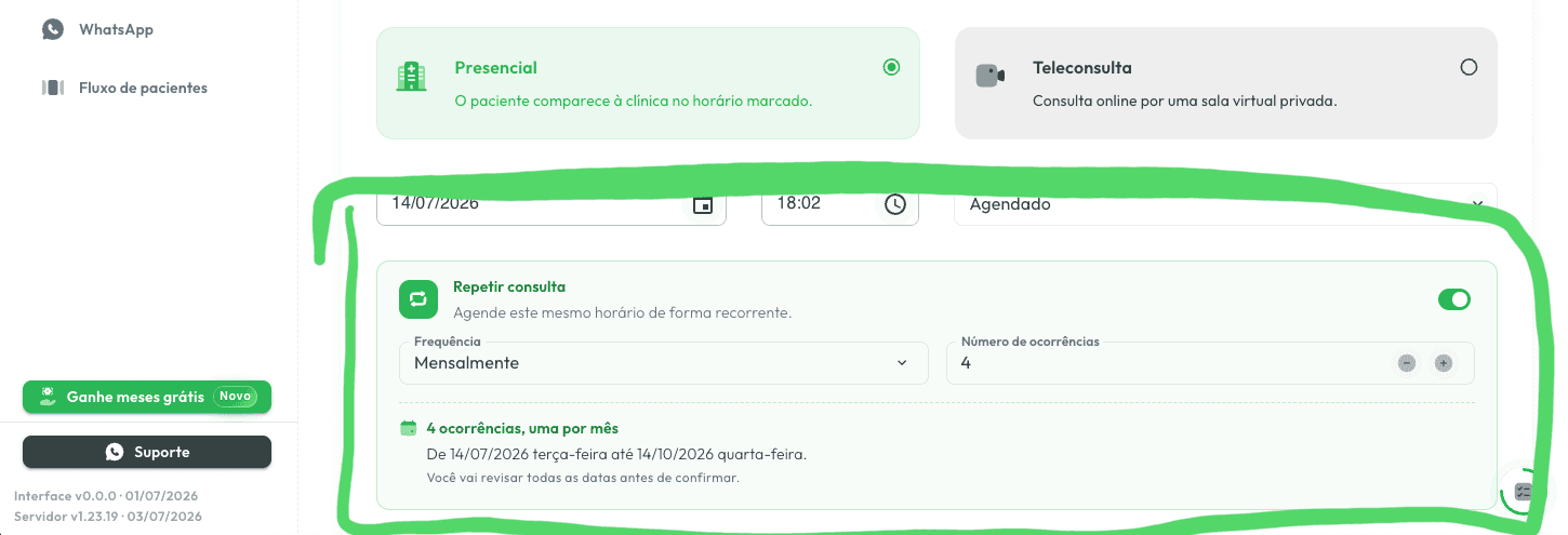 Ative Repetir consulta para um paciente fixo