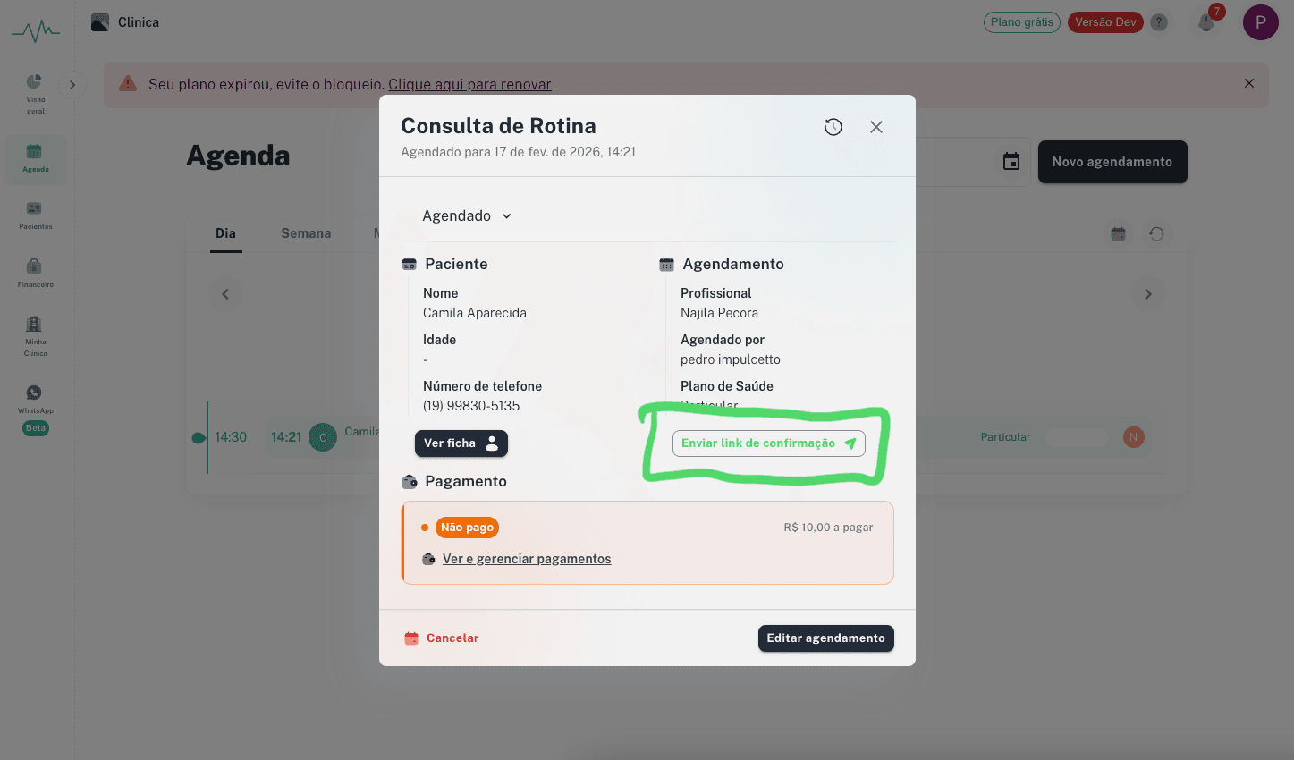 Capa: Envie link de confirmação de consulta pelo WhatsApp