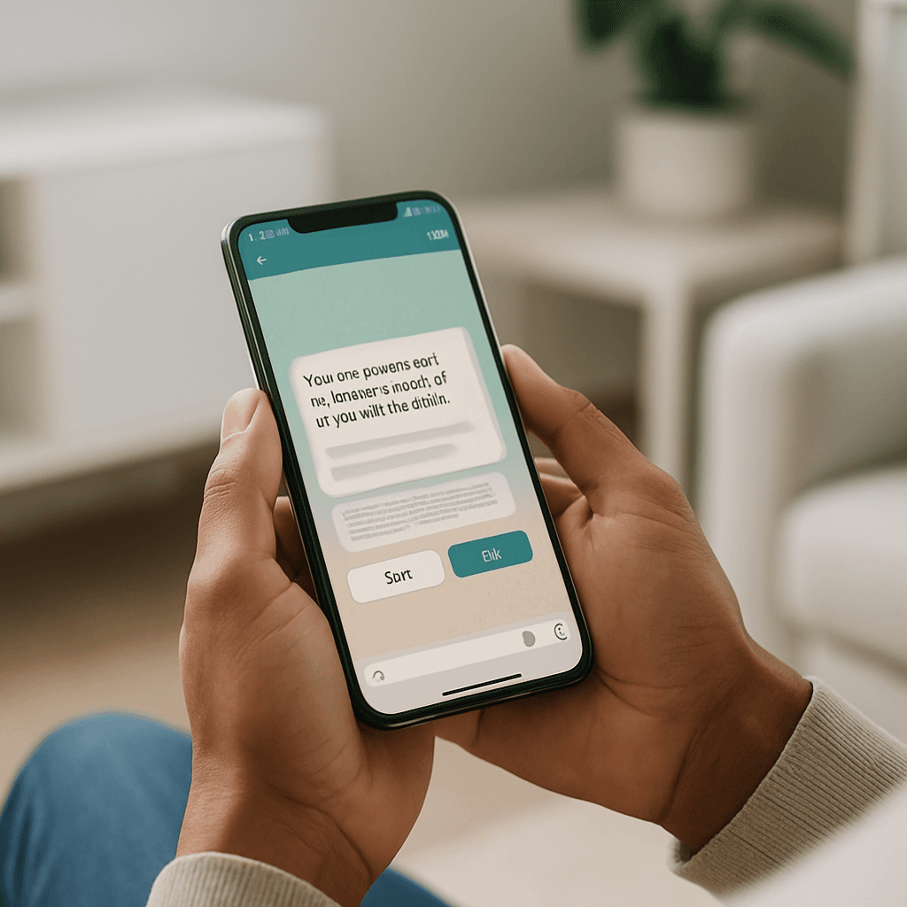 Fluxo de confirmação de consulta via WhatsApp: mensagem automática com botões de confirmar e cancelar no smartphone