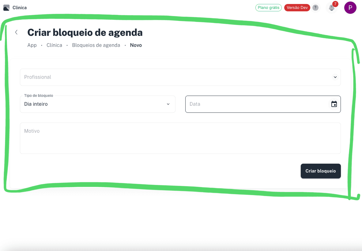Abra Bloqueios de agenda e clique em Novo bloqueio