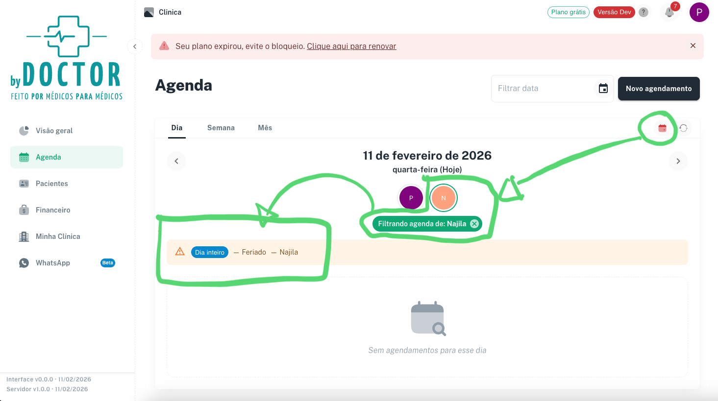 Agenda do ByDoctor mostrando um dia completamente bloqueado com indicação visual de indisponibilidade em todos os horários