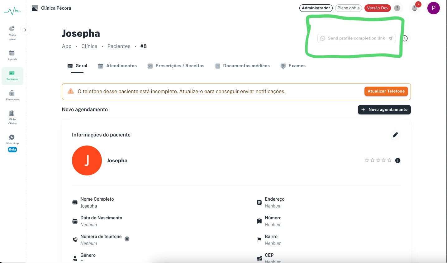 Botao cinza desabilitado indicando que o paciente ja completou o cadastro