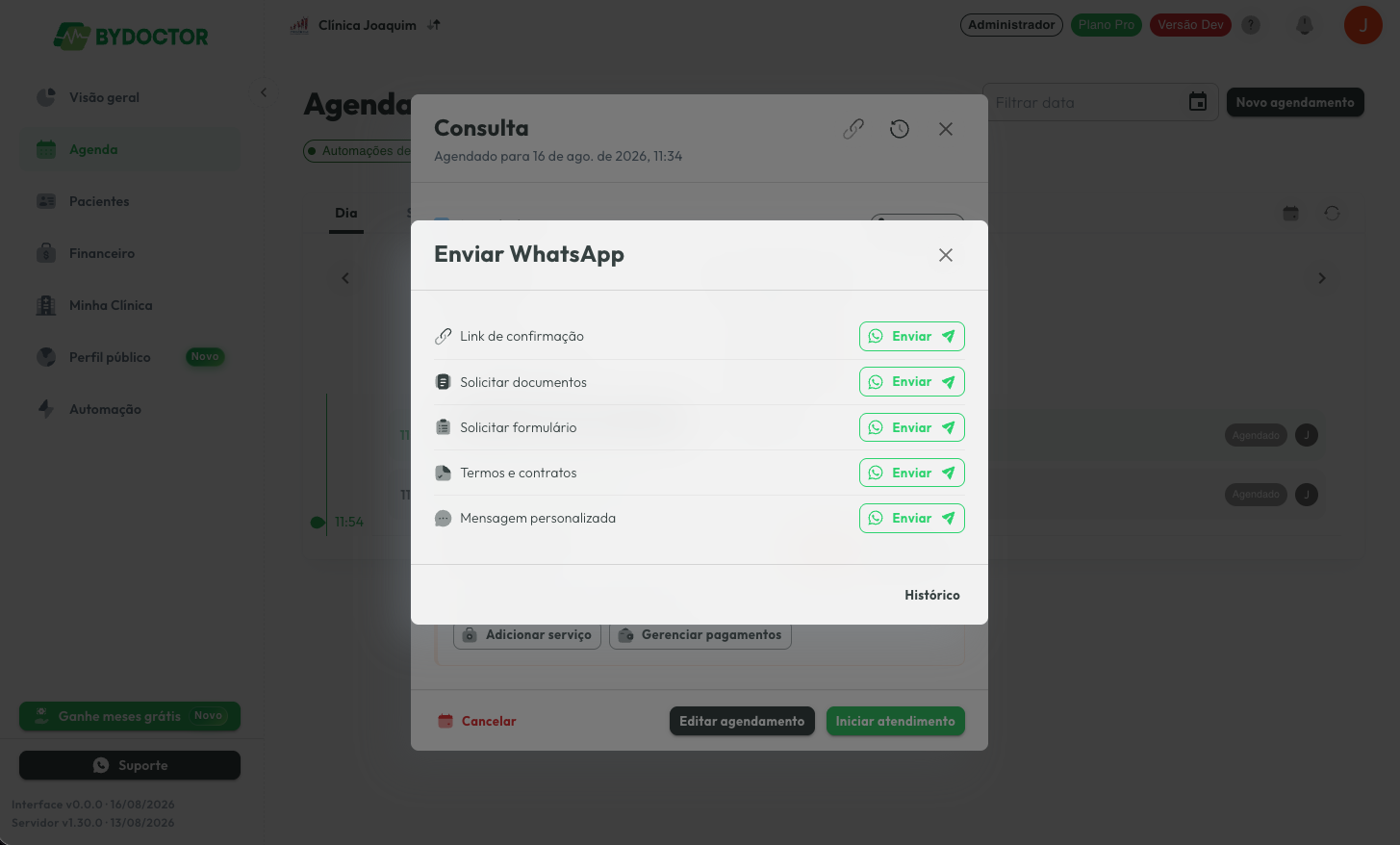 Painel de WhatsApp do atendimento com a linha 'Solicitar formulário'