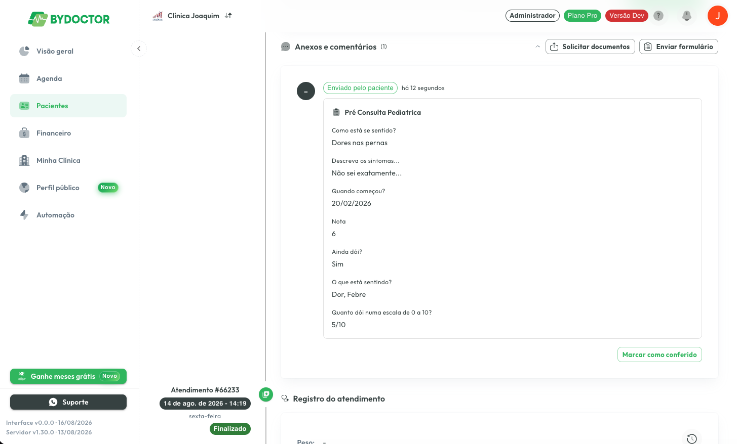 As respostas do paciente na timeline, pergunta por pergunta