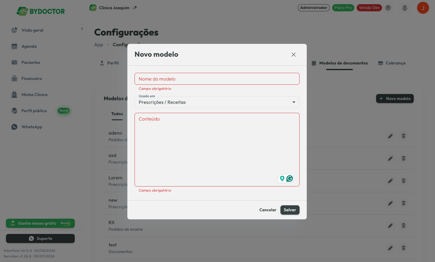 Criando um modelo de documento