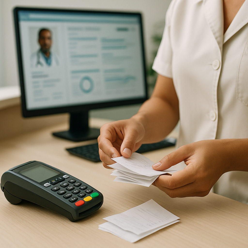 Painel financeiro de clínica mostrando pagamentos vinculados a consultas no prontuário