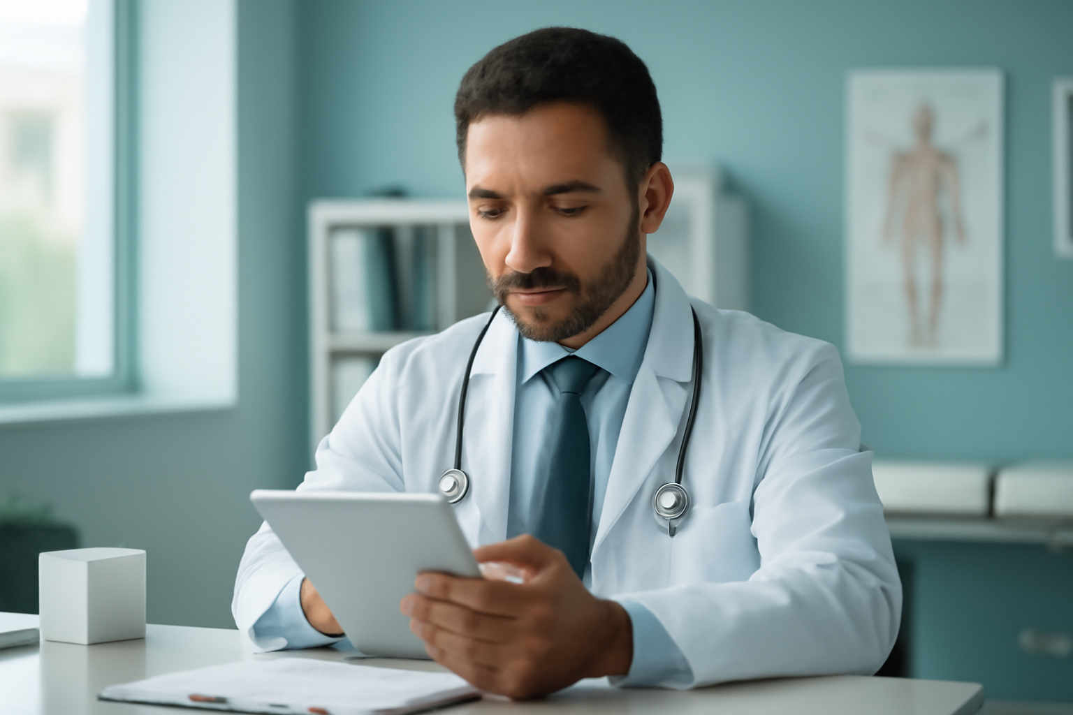 Médico emitindo receita digital médica em tablet com assinatura eletrônica ICP-Brasil