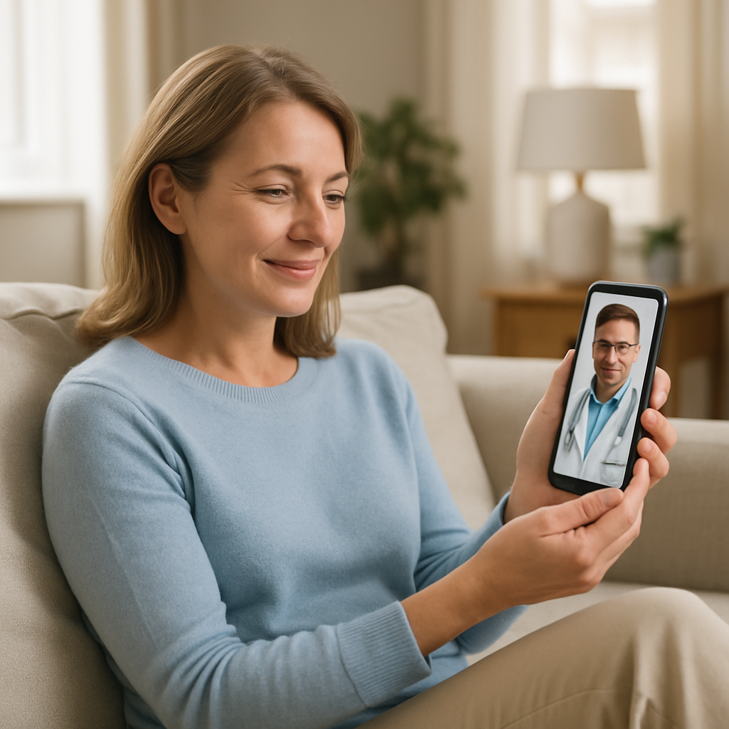 Paciente preenchendo formulário de teleconsulta no celular em casa